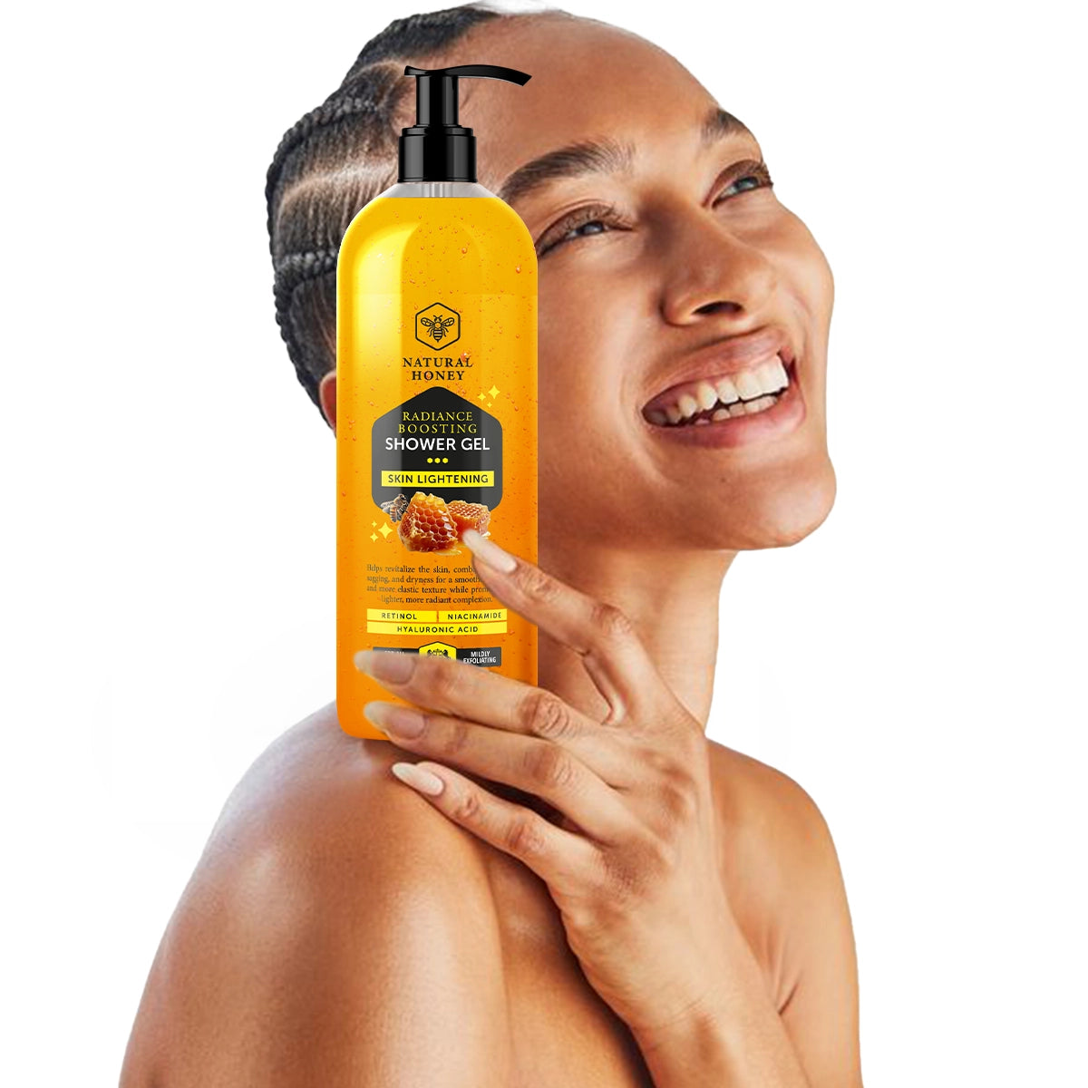 NATURAL HONEY Skin Lightening Radiance Boosting Shower Gel: with Retinol, Niacinamide, and Hyaluronic Acid – 1000ml