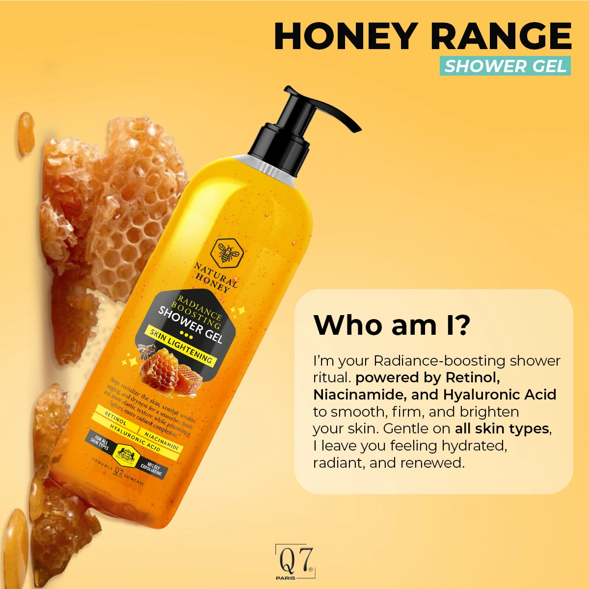 NATURAL HONEY Skin Lightening Radiance Boosting Shower Gel: with Retinol, Niacinamide, and Hyaluronic Acid – 1000ml