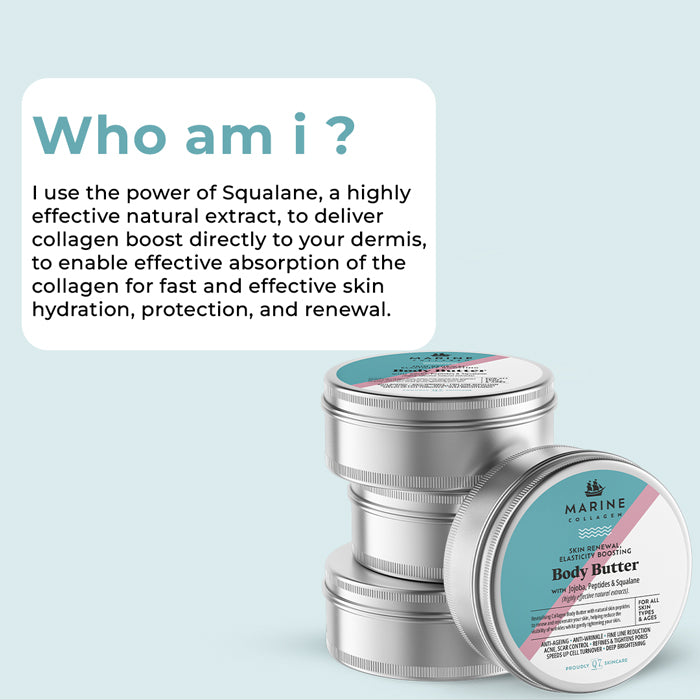 MARINE COLLAGEN Skin Renewal, Elasticity Boosting Body Butter: with Jojoba, Peptides & Squalane (highly effective natural extracts) – 250ml