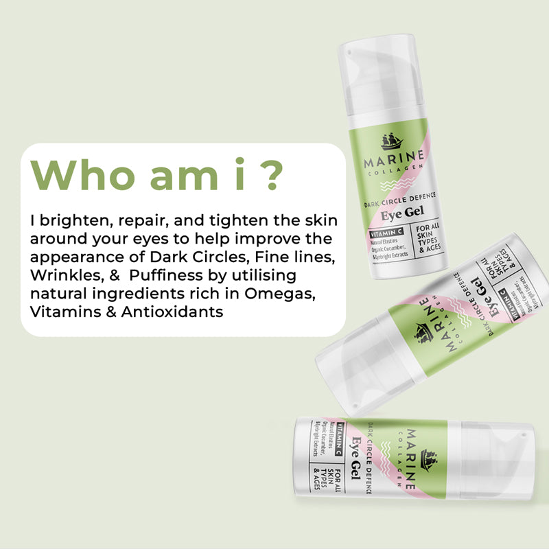 MARINE COLLAGEN Dark Circle Defence Eye Gel: with Natural Elastins, Vitamin C, Organic Cucumber, & Eyebright Extracts – 30ml
