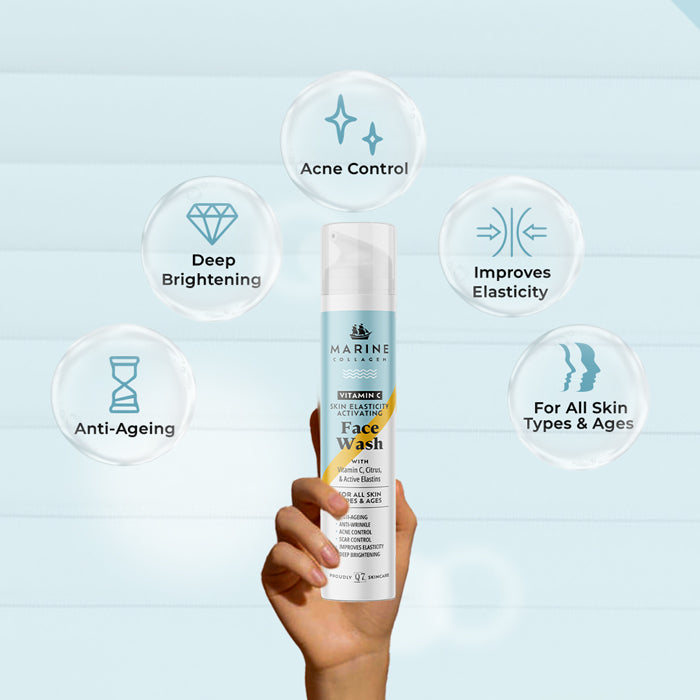 MARINE COLLAGEN Vitamin C Skin Elasticity Activating Face Wash: with Citrus, & Active Elastins – 100ml