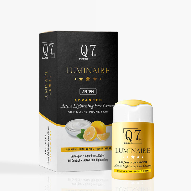 Q7 Paris Luminaire AM/PM Advanced Active Lightening Face Cream with Vitamin C, Niacinamide and Glutathione: Sensitive, Oily & Acne-Prone skin – 30ml