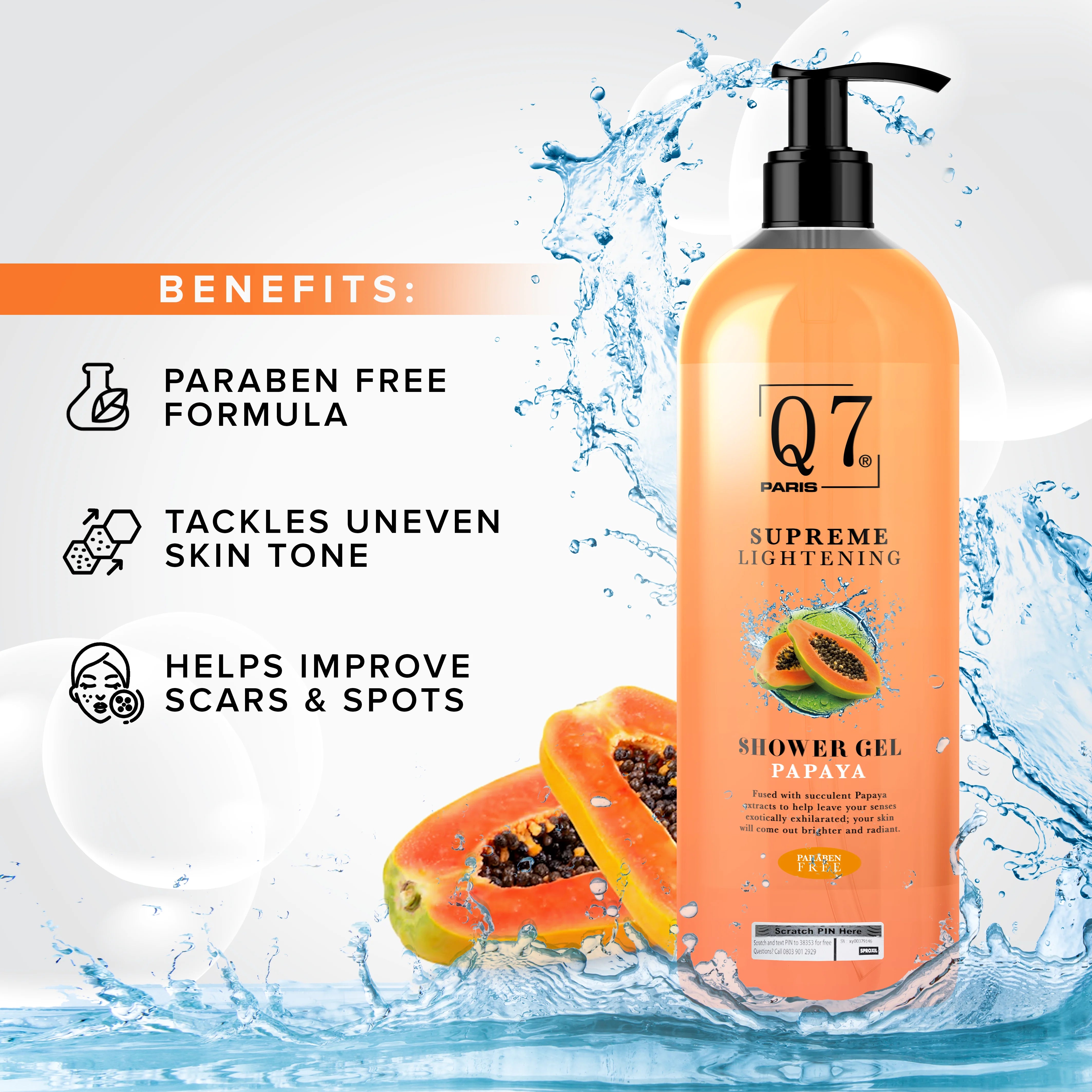 Q7Paris Supreme Lightening Shower Gel: with Licorice and Papaya - 1000ml - Q7Paris Skincare