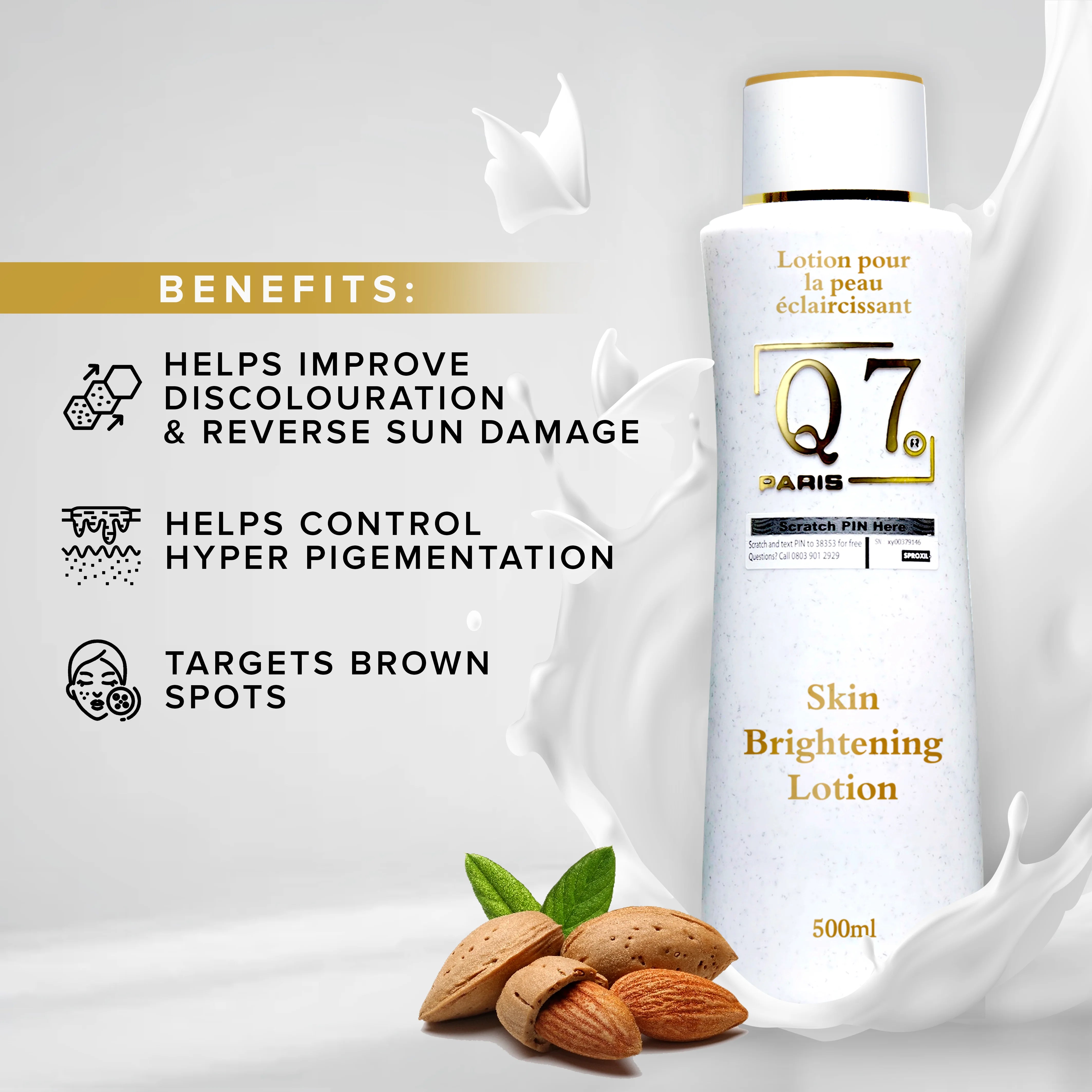 Q7Paris Skin Brightening Lotion (With Almond Oil) – 500ml - Q7Paris Skincare