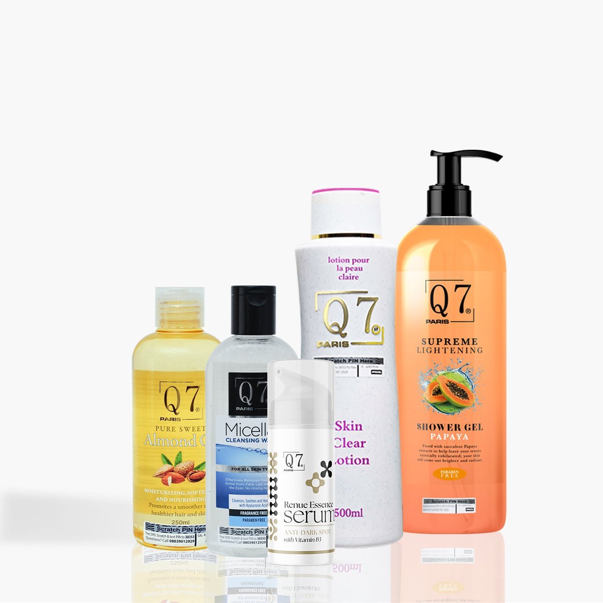 Q7Paris Complexion Unifying Skin Brightening Bundle: 5-in-1 with Shower Gel