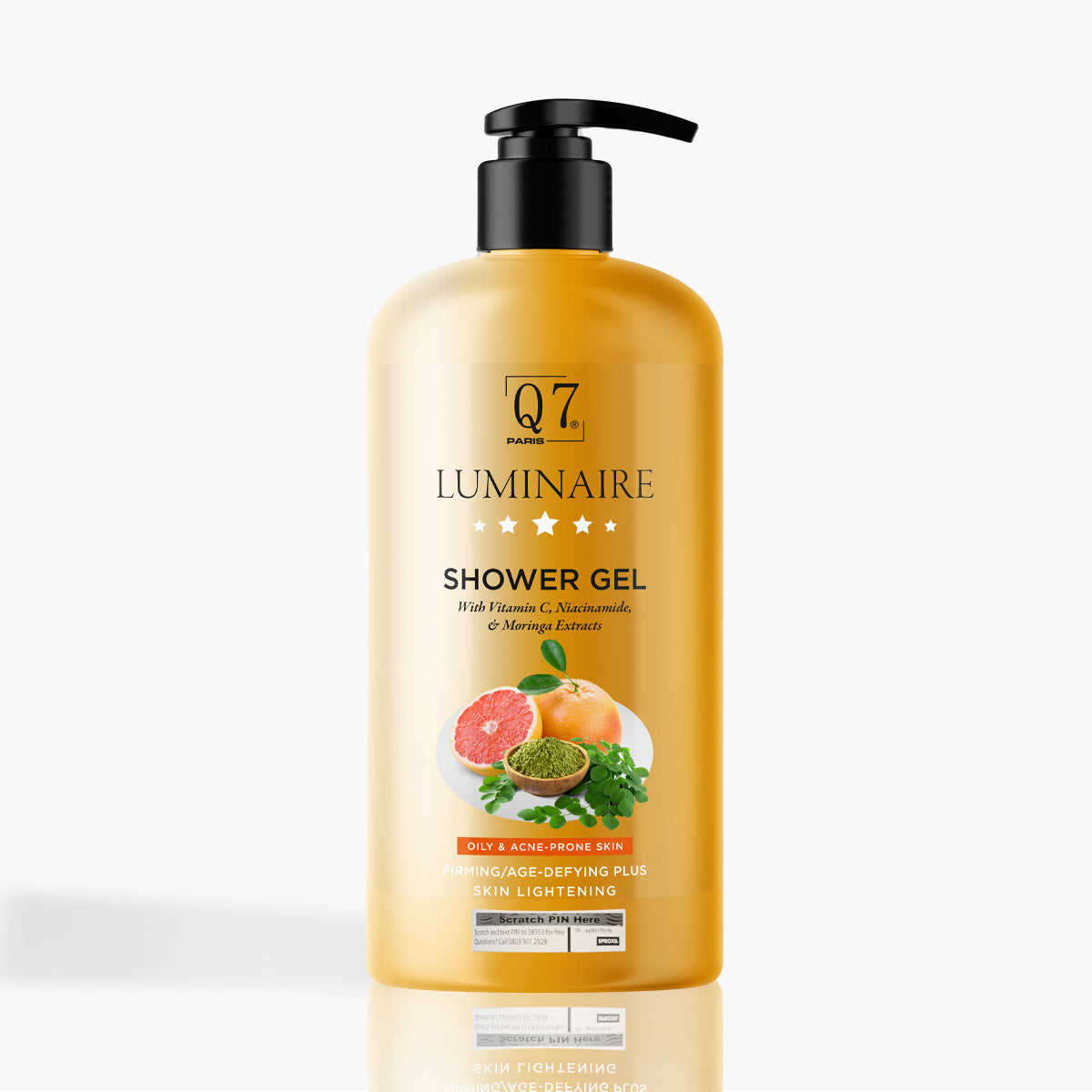 Q7 Paris Luminaire Sensitive, Oily & Acne Prone Skin Shower gel with Vitamin C, Niacinamide and Moringa Extracts – 1000ml