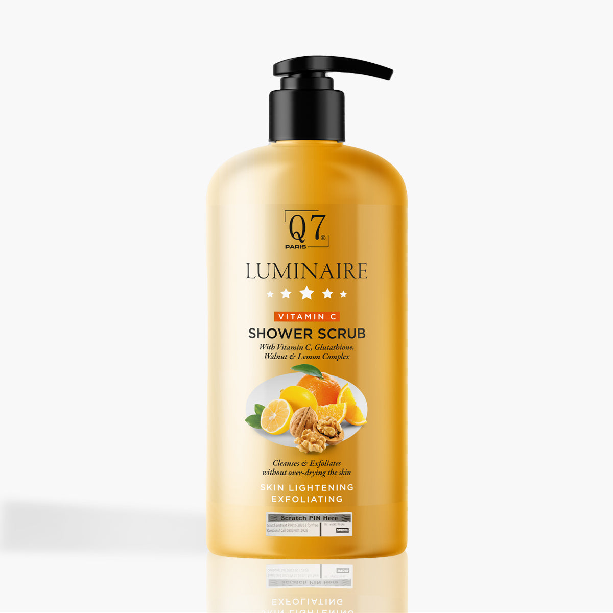 Q7 Paris Luminaire Vitamin C Skin Lightening Shower Scrub with Glutathione, Walnut & Lemon Complex – 1000ml