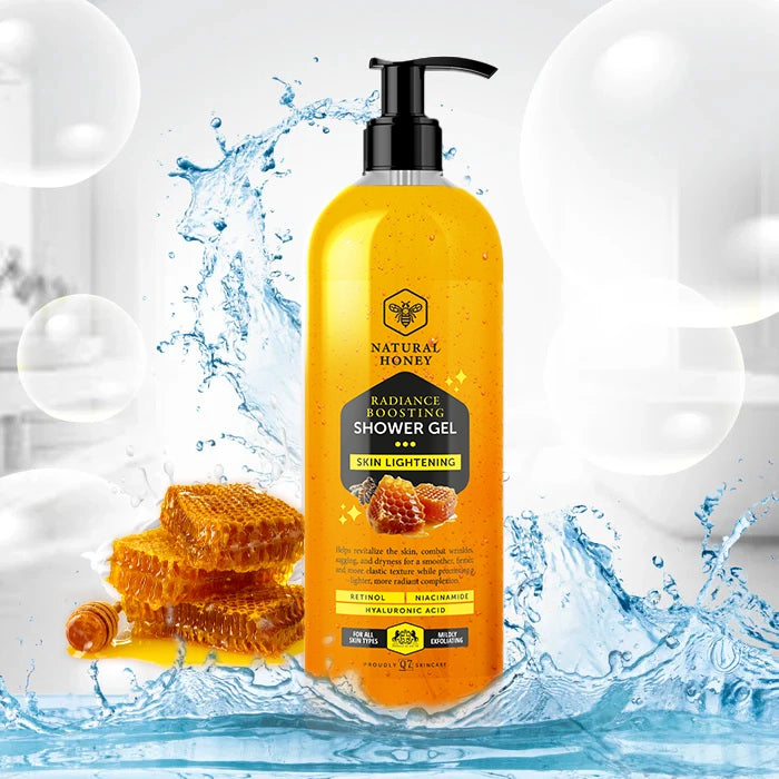 NATURAL HONEY Skin Lightening Radiance Boosting Shower Gel: with Retinol, Niacinamide, and Hyaluronic Acid – 1000ml