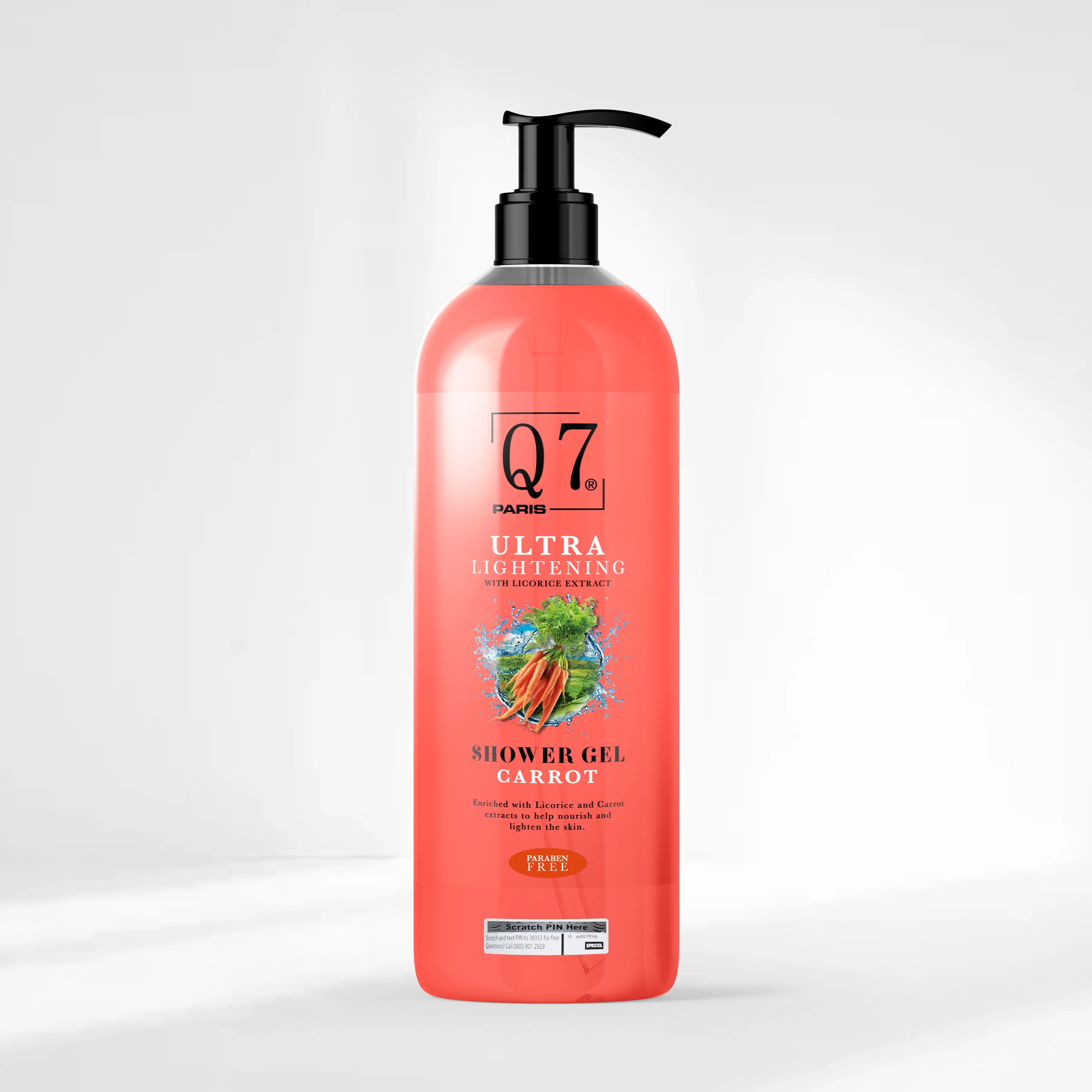 Q7Paris Carrot Ultra-Lightening Shower Gel: With Licorice and Carrot Extract – 1000ML
