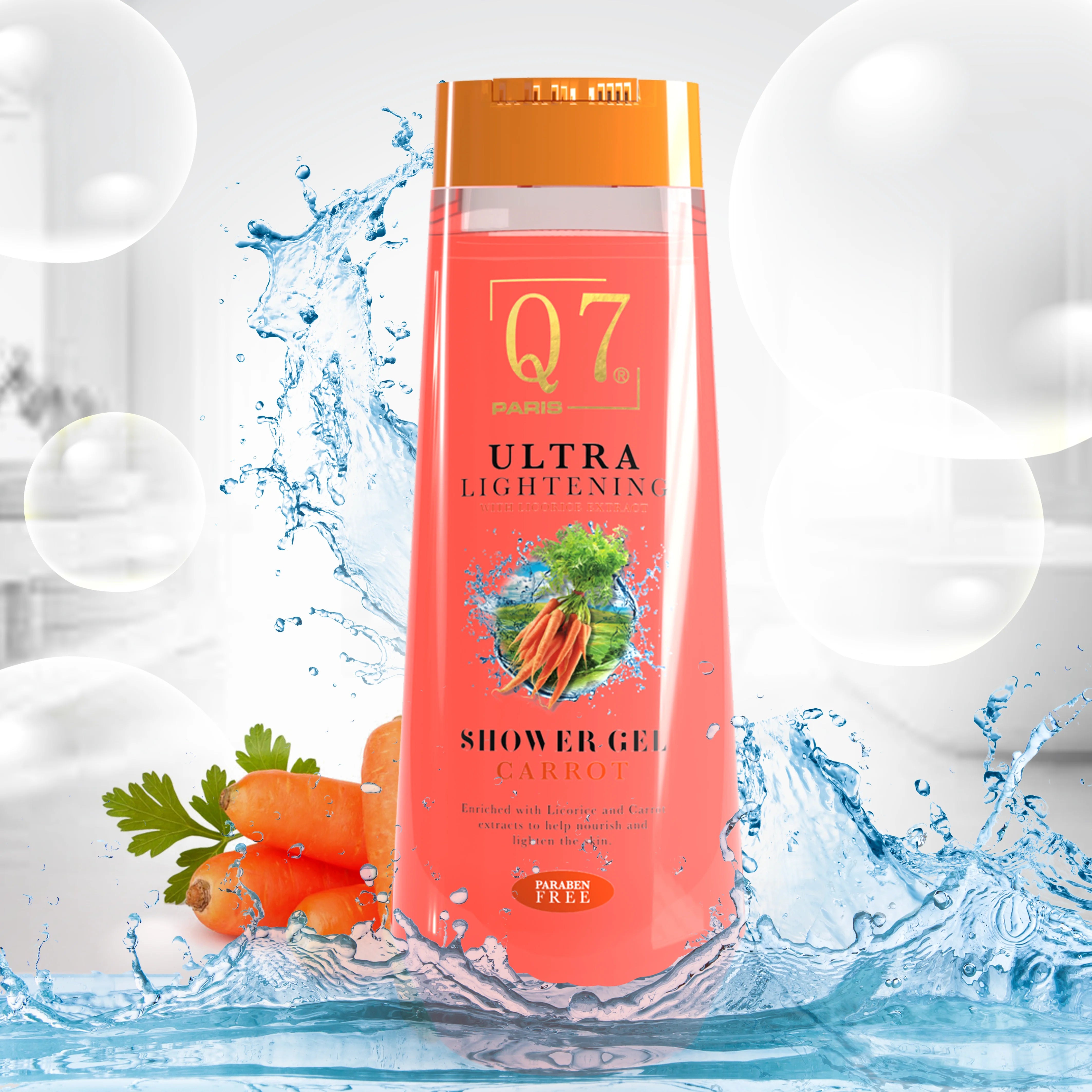 Q7Paris Carrot Ultra-Lightening Shower Gel: With Licorice and Carrot Extract - 850ml