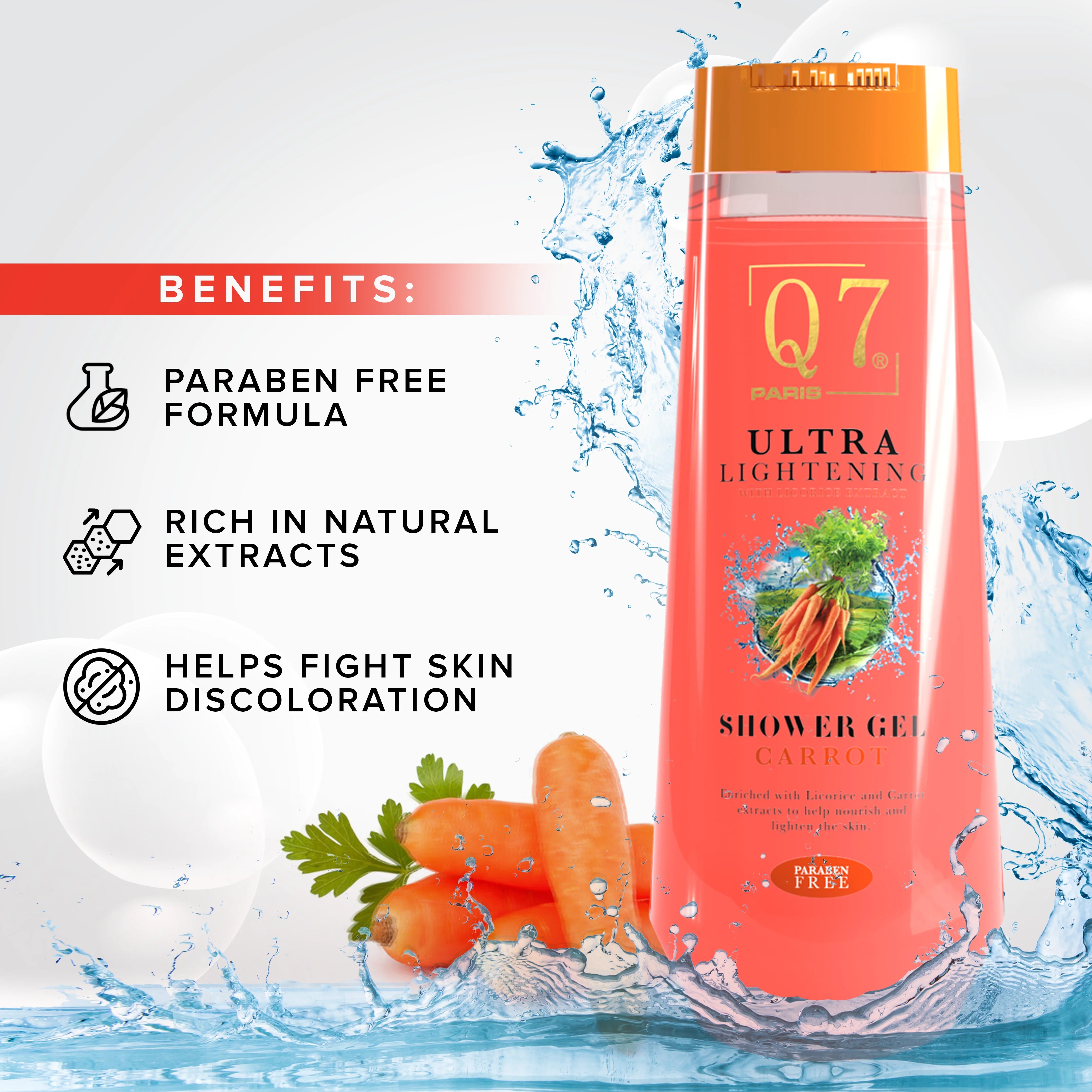 Q7Paris Carrot Ultra-Lightening Shower Gel: With Licorice and Carrot Extract - 850ml