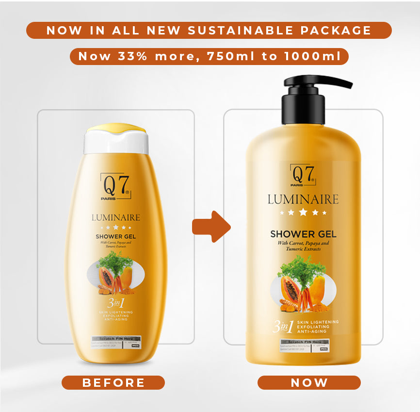 Q7Paris Luminaire 3-in-1 Shower gel with Carrot, Papaya, and Turmeric Extracts – 1000ml