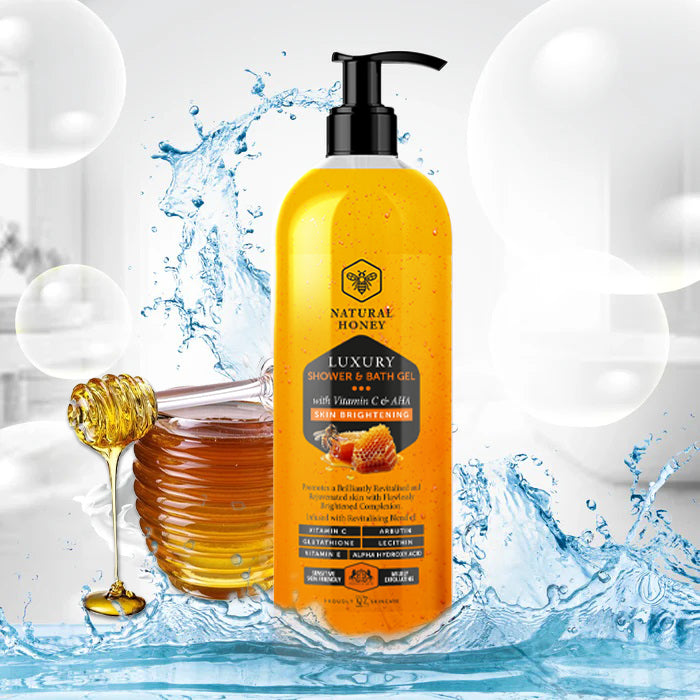 NATURAL HONEY  Vitamin C and AHA Skin  Brightening Luxury Shower and Bath Gel – 1000ml - Q7Paris Skincare