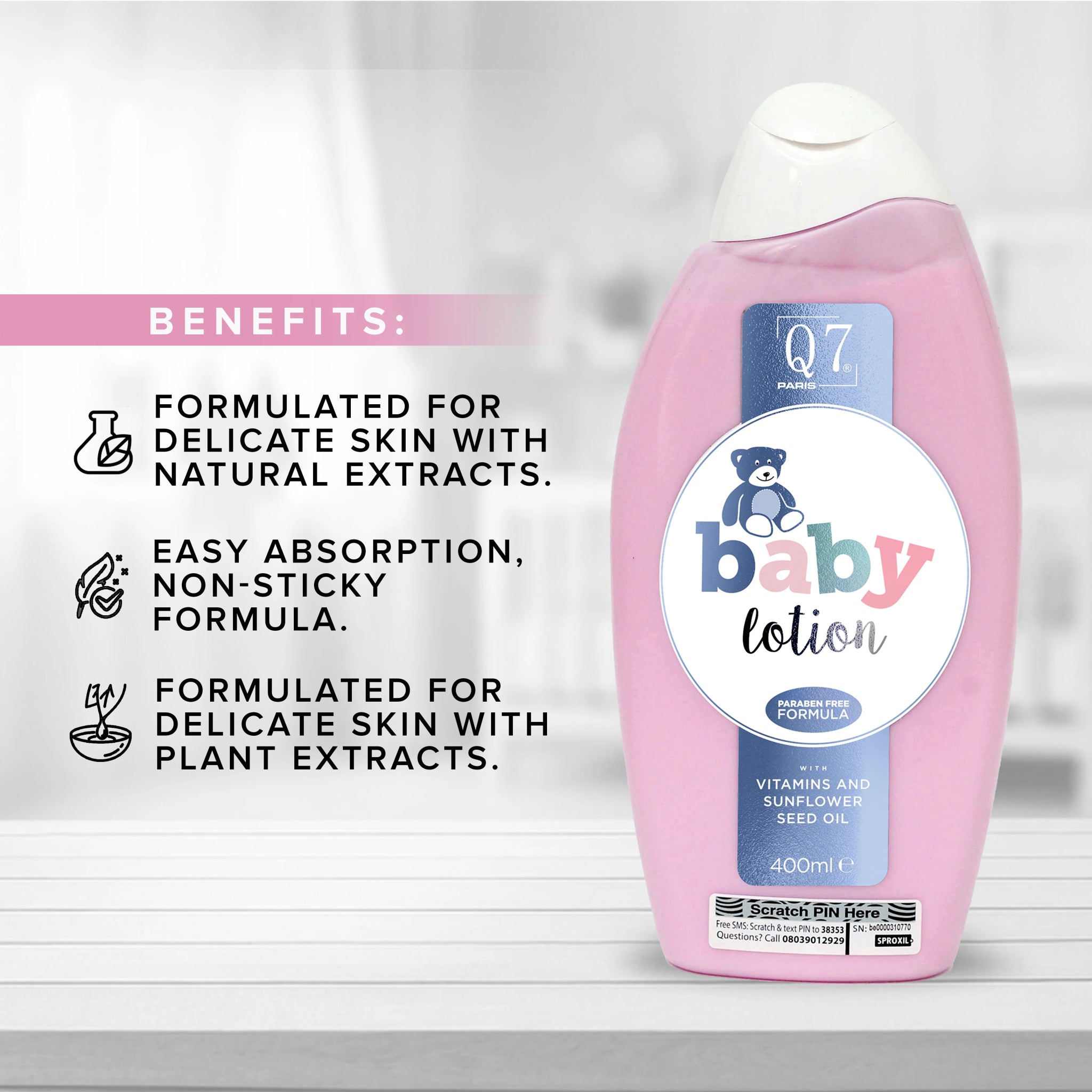 Q7Paris Baby Lotion ('Angel Flower') with VITAMINS and Sunflower Seed Oil - 400ml