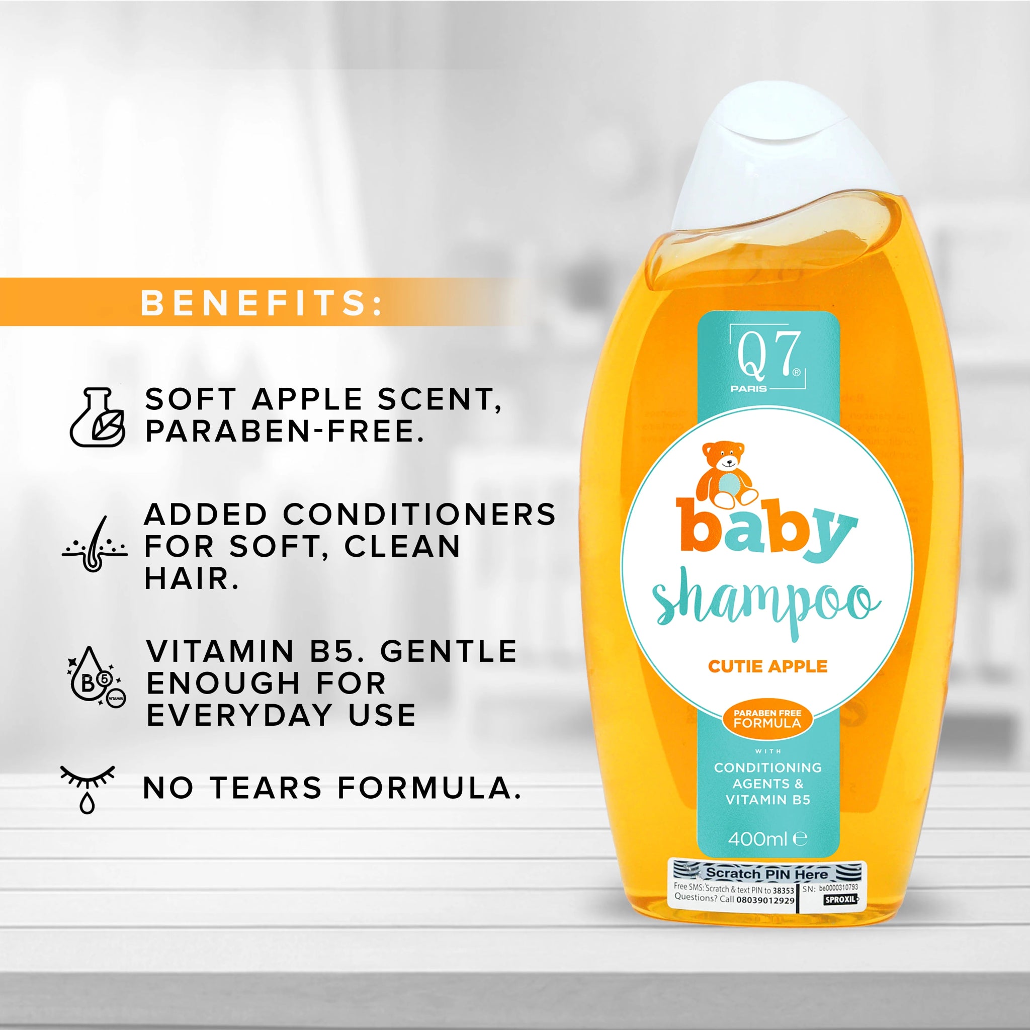 Q7Paris Baby Shampoo ('Cutie Apple'): with conditioning agents and Vitamin B5 - 400ml