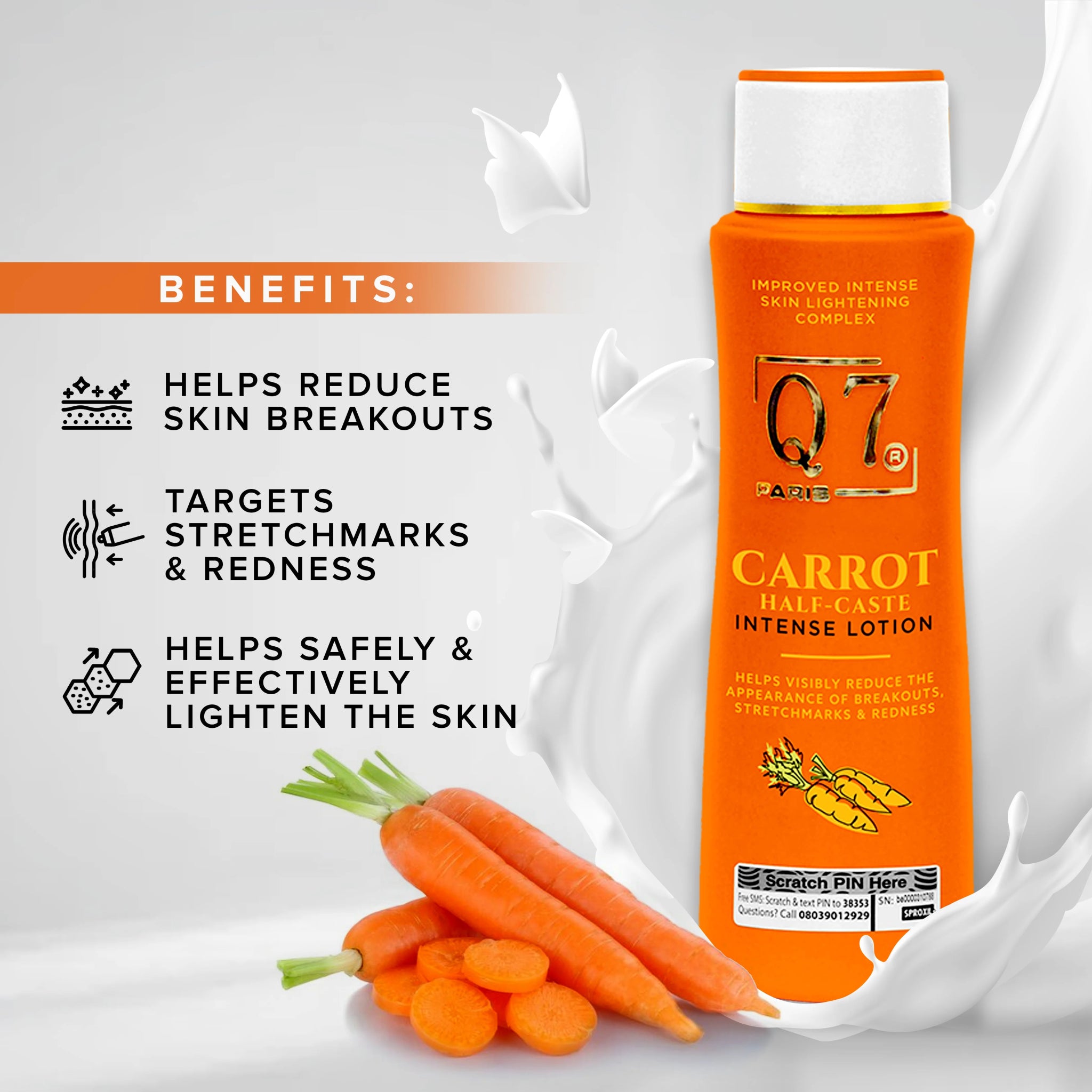 Q7Paris Carrot HCaste Intense Skin Lightening Complex Lotion - 300ml