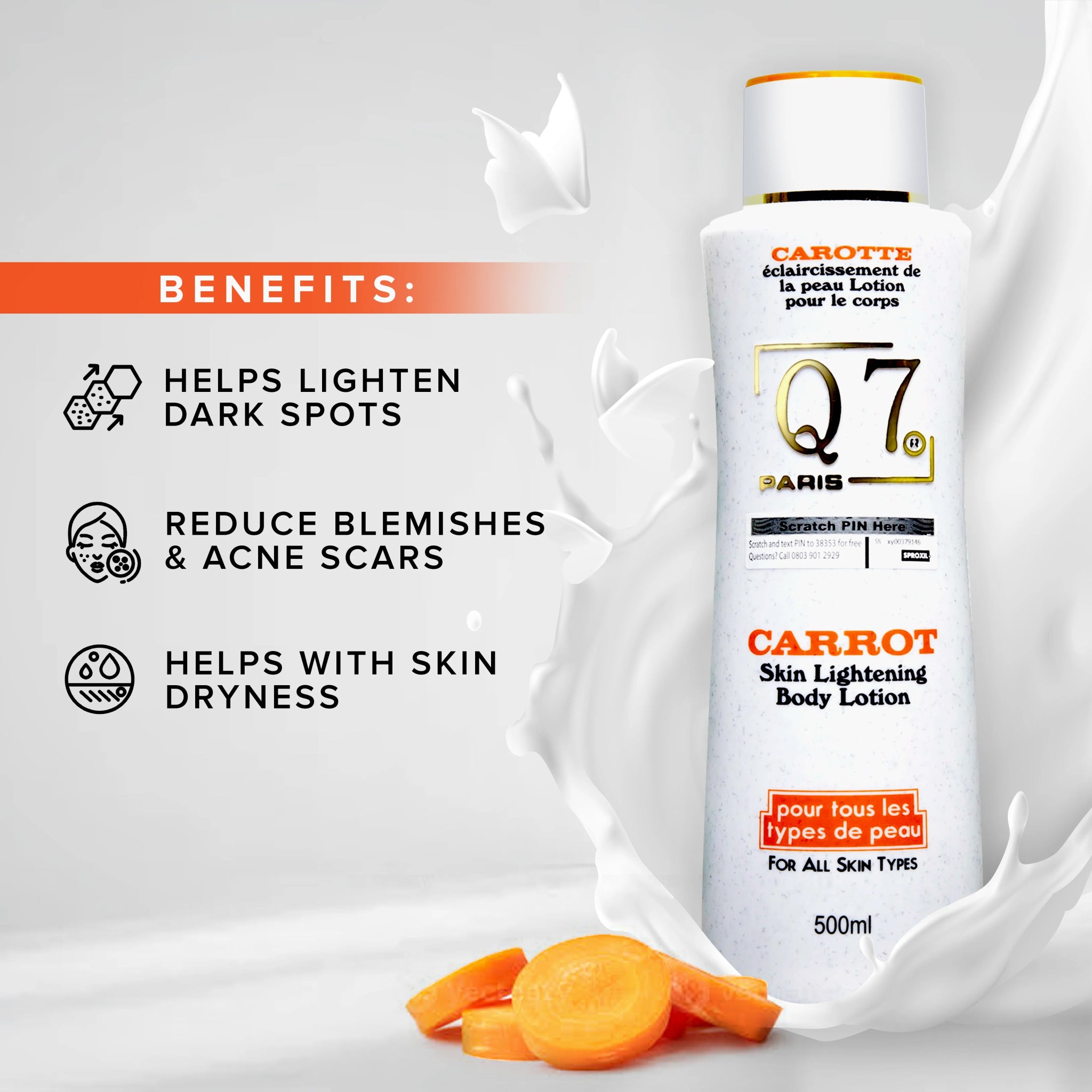 Q7Paris Carrot Skin Lightening Body Lotion – 500ml