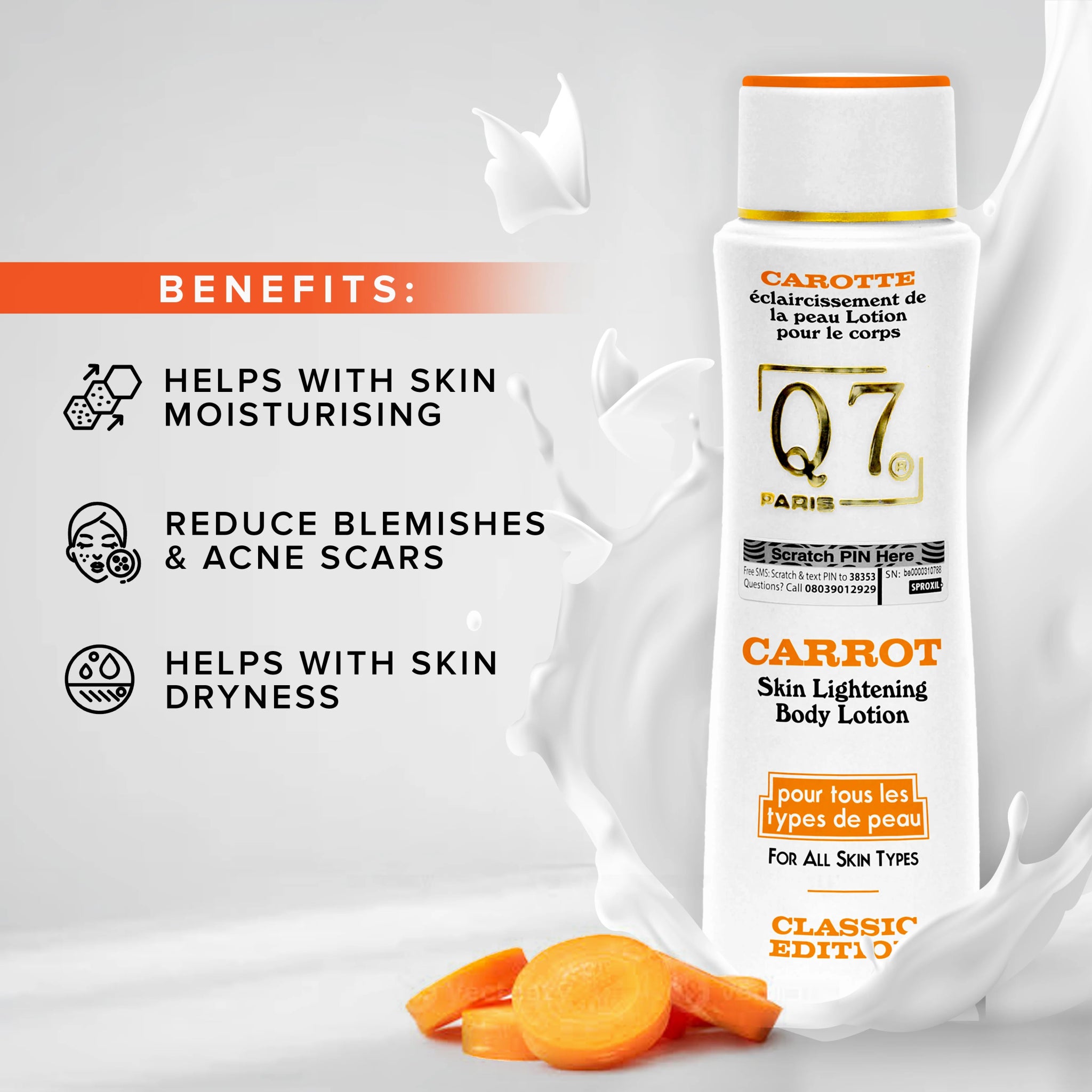 Q7Paris Carrot Skin Lightening Body Lotion – Classic Edition – 300ml