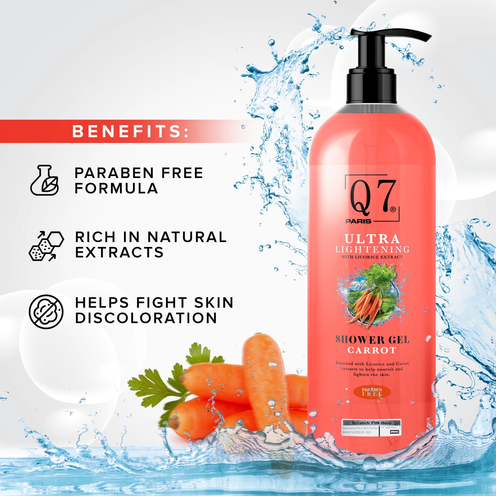 Q7Paris Carrot Ultra - Lightening Shower Gel: With Licorice and Carrot Extract – 1000ML