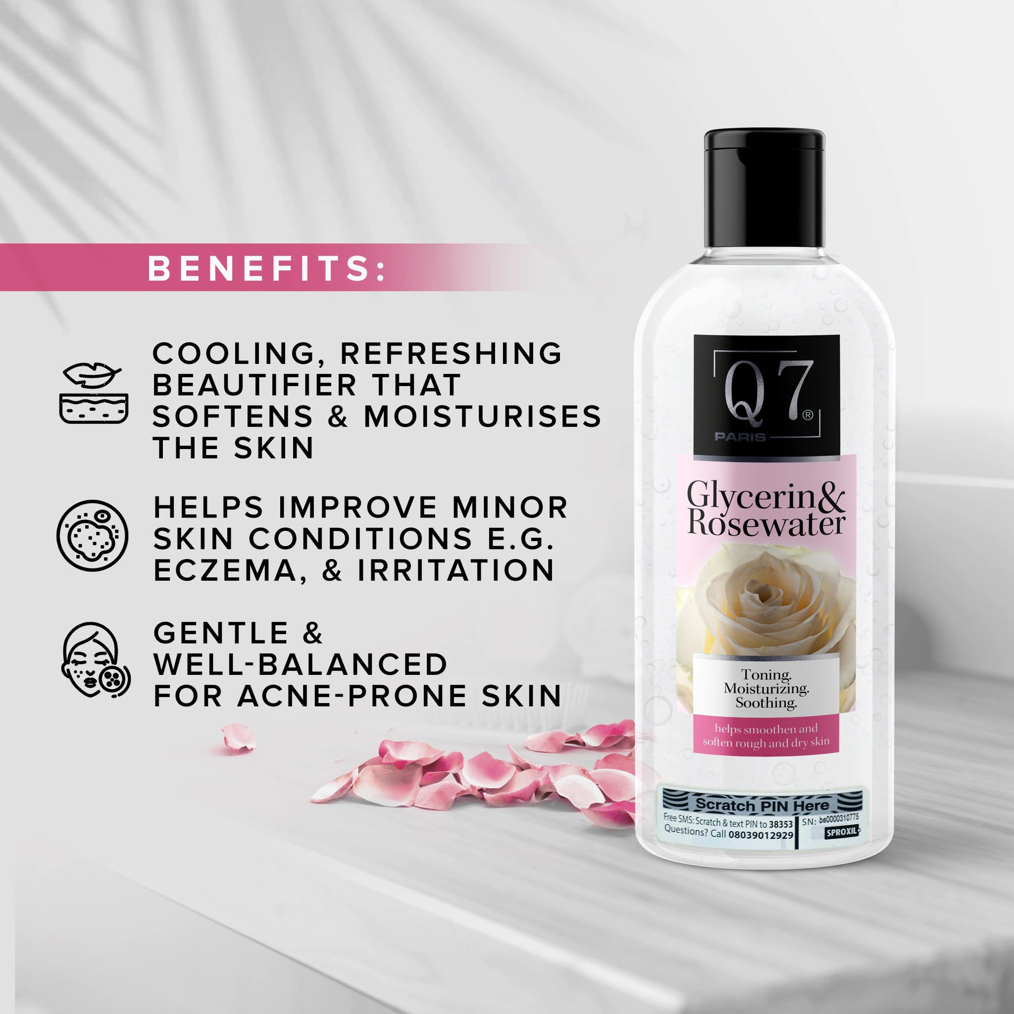 Q7Paris Glycerine & Rosewater: Toning. Moisturising. Soothing. – 250ml